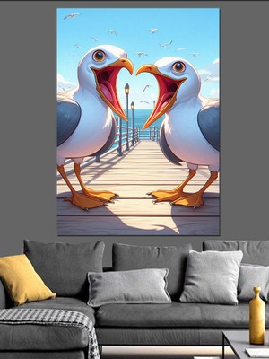 Aşık Martılar Dekoratif Kanvas - Mdf Ahşap Tablo