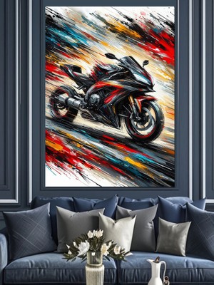 Hızlı Motosiklet Dekoratif Kanvas - Mdf Ahşap Tablo