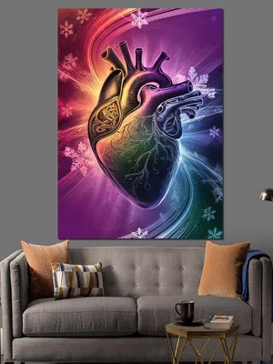 Renkli Kalp Çizimi Dekoratif Kanvas - Mdf Ahşap Tablo