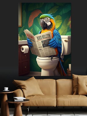 Tuvalet Okuyucu Kuş Dekoratif Kanvas - Mdf Ahşap Tablo
