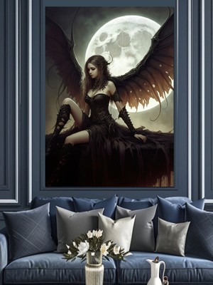 Karizma Tablo Kanatlı Karanlık Melek Dekoratif Kanvas - Mdf Ahşap Tablo