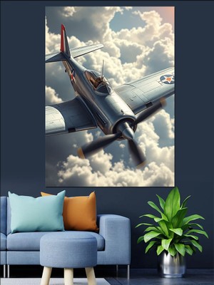 Bulutların Arasında Uçak Dekoratif Kanvas - Mdf Ahşap Tablo