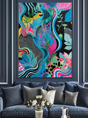 Neon Balık Deseni Dekoratif Kanvas - Mdf Ahşap Tablo