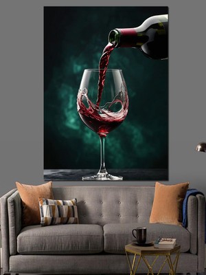 Kadehe Kırmızı Şarap Dekoratif Kanvas - Mdf Ahşap Tablo