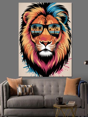 Karizma Tablo Gözlüklü Aslan Dekoratif Kanvas - Mdf Ahşap Tablo