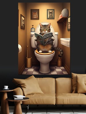 Karizma Tablo Tuvalette Kedi Dekoratif Kanvas - Mdf Ahşap Tablo