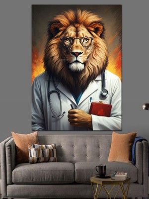 Karizma Tablo Doktor Aslan Dekoratif Kanvas - Mdf Ahşap Tablo