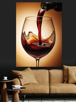 Karizma Tablo Kadehte Kırmızı Şarap Dekoratif Kanvas - Mdf Ahşap Tablo