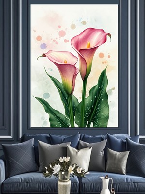Karizma Tablo Pembe Kallalar Çiçekler Dekoratif Kanvas - Mdf Ahşap Tablo