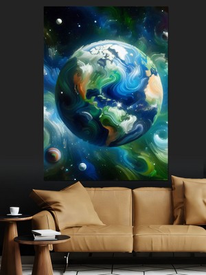 Karizma Tablo Uzayda Dünya Dekoratif Kanvas - Mdf Ahşap Tablo