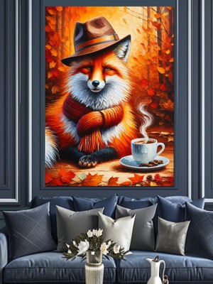Karizma Tablo Kahve Içen Tilki Dekoratif Kanvas - Mdf Ahşap Tablo