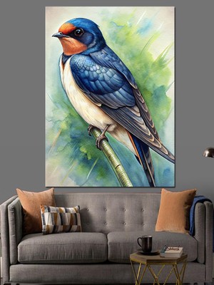Karizma Tablo Mavi Kırlangıç Kuşu Dekoratif Kanvas - Mdf Ahşap Tablo