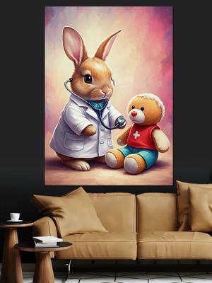 Karizma Tablo Doktor Tavşan Dekoratif Kanvas - Mdf Ahşap Tablo