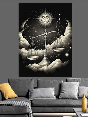 Karizma Tablo Terazi Burcu Gök Illüstrasyonu Dekoratif Kanvas - Mdf Ahşap Tablo