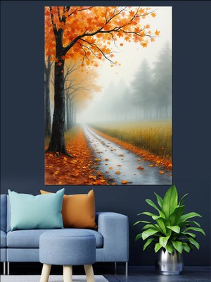 Karizma Tablo Sonbahar Yol Manzarası Dekoratif Kanvas - Mdf Ahşap Tablo