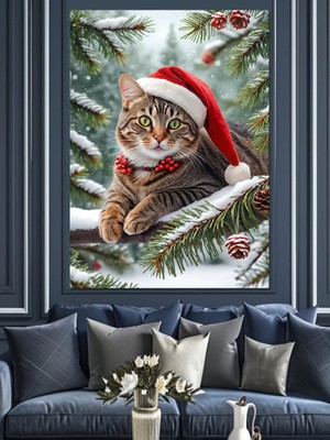 Noel Baba Şapkası Dekoratif Kanvas - Mdf Ahşap Tablo