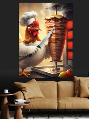 Karizma Tablo Döner Kesimi Yapan Tavuk Dekoratif Kanvas - Mdf Ahşap Tablo
