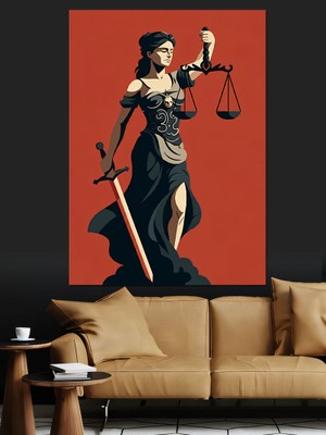 Karizma Tablo Adalet Heykeli Dekoratif Kanvas - Mdf Ahşap Tablo