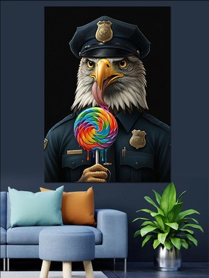 Karizma Tablo Lolipoplu Polis Kartal Dekoratif Kanvas - Mdf Ahşap Tablo