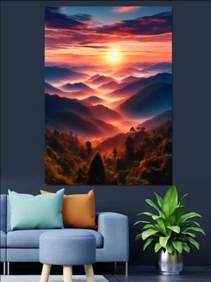 Karizma Tablo Gün Batımı Dağları Dekoratif Kanvas - Mdf Ahşap Tablo