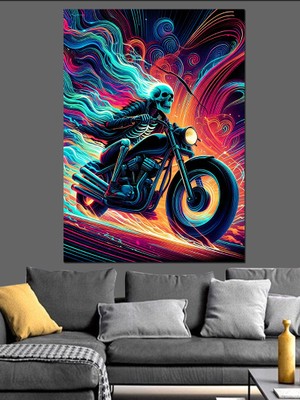 Karizma Tablo Neon Motosikletçi Dekoratif Kanvas - Mdf Ahşap Tablo