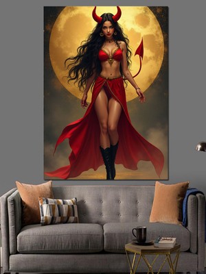 Karizma Tablo Ay Işığında Şeytan Kadın Dekoratif Kanvas - Mdf Ahşap Tablo