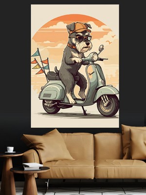Ekart Scooter Köpek Dekoratif Kanvas - Mdf Ahşap Tablo
