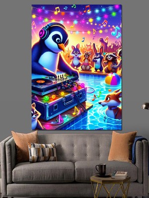 Ekart Havuz Partisi Penguen Dekoratif Kanvas - Mdf Ahşap Tablo
