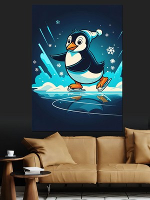 Ekart Buzda Penguen Dekoratif Kanvas - Mdf Ahşap Tablo