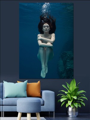 Ekart Sualtı Nü Kadın Dekoratif Kanvas - Mdf Ahşap Tablo