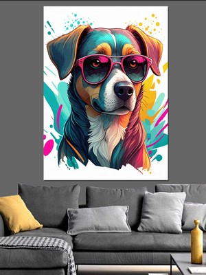 Ekart Renkli Köpek Gözlükleri Dekoratif Kanvas - Mdf Ahşap Tablo