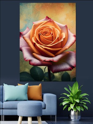 Ekart Açan Pembe Gül Dekoratif Kanvas - Mdf Ahşap Tablo