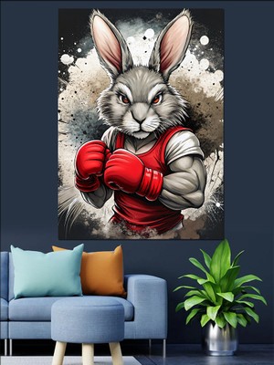 Ekart Boksör Tavşan Dekoratif Kanvas - Mdf Ahşap Tablo