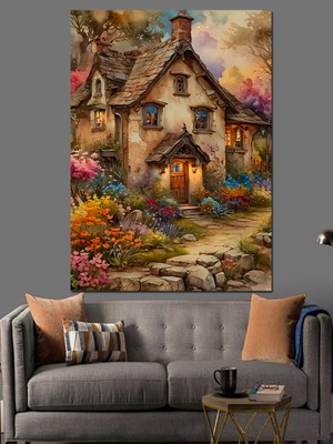 Ekart Masalsı Köy Evi Dekoratif Kanvas - Mdf Ahşap Tablo