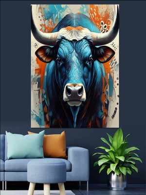 Ekart Öfkeli Boğa Dekoratif Kanvas - Mdf Ahşap Tablo