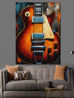 Ekart Elektro Gitar Dekoratif Kanvas - Mdf Ahşap Tablo