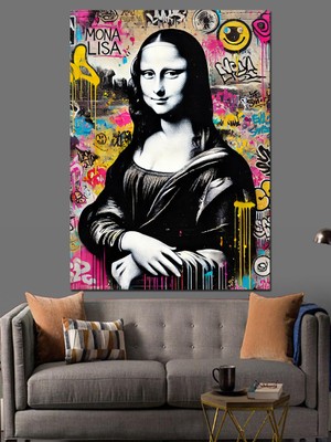 Ekart Grafiti Mona Lisa Dekoratif Kanvas - Mdf Ahşap Tablo
