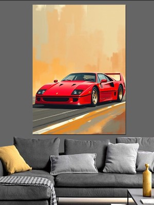 Ekart Kırmızı Spor Araba Dekoratif Kanvas - Mdf Ahşap Tablo