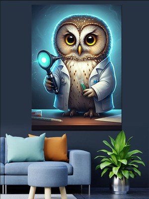 Ekart Doktor  Baykuş Dekoratif Kanvas - Mdf Ahşap Tablo