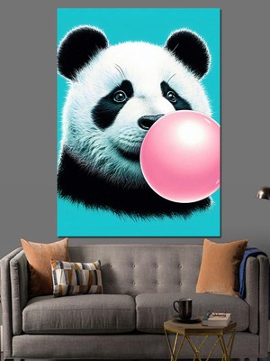 Ekart Balon Çiğneyen Panda Dekoratif Kanvas - Mdf Ahşap Tablo