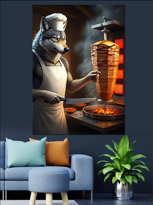 Ekart Döner Ustası Kurt Dekoratif Kanvas - Mdf Ahşap Tablo