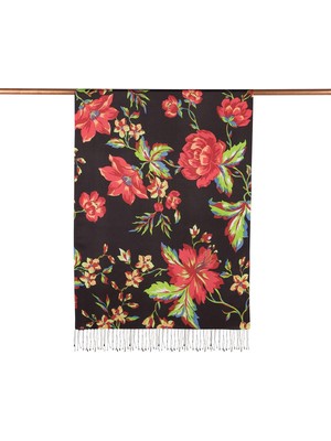 Gecenin Kraliçesi Desenli Ipek Şal 05218 Siyah