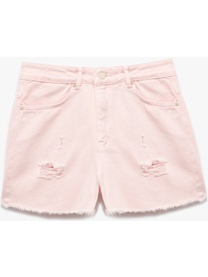 Koton Pamuklu Beş Cepli Mini Püskül Detaylı Yırtık Denim Şort