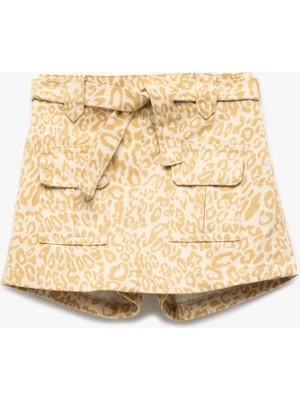 Koton Leopar Desenli Pamuklu Kapaklı Cep Detaylı Kemerli Şort Etek