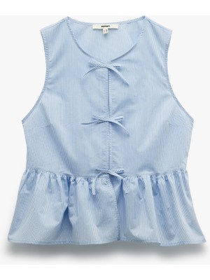 Koton Pamuklu Kolsuz Önden Bağlama Detaylı Peplum Bluz