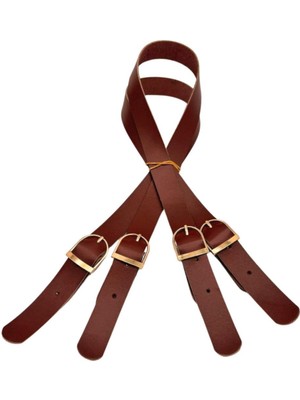 Angel Çanta Aksesuar Gerçek Deri Tokalı Model Çanta Sapı Kızıl Kahve  Renk Light Gold Metalli