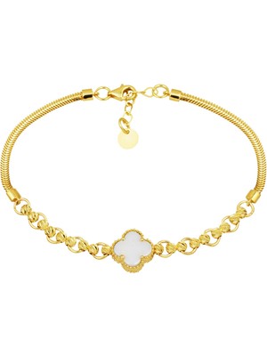 Sedef Taşlı Balıksırtı 14 Ayar Altın Bileklik