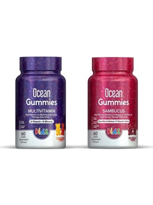 Ocean Gummies Multivitamin Kids + Sambucus Kids 60+60 Adet Avantajlı Paket Softjel İçerikli Gıda Takviyesi