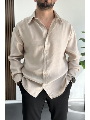 Erkek Salaş Modal Kumaş Gömlek Bej EDW267