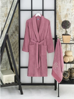 Bornoz - Nakışlı Havlu Seti Cora Mürdüm L/XL+45X85CM